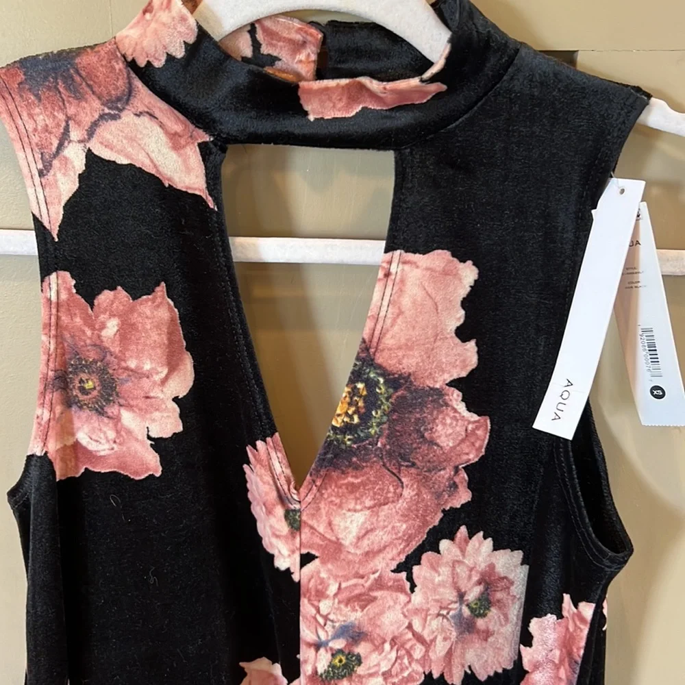 Aqua Dress Bloomingdale’s Choker Sleeveless Floral NEW